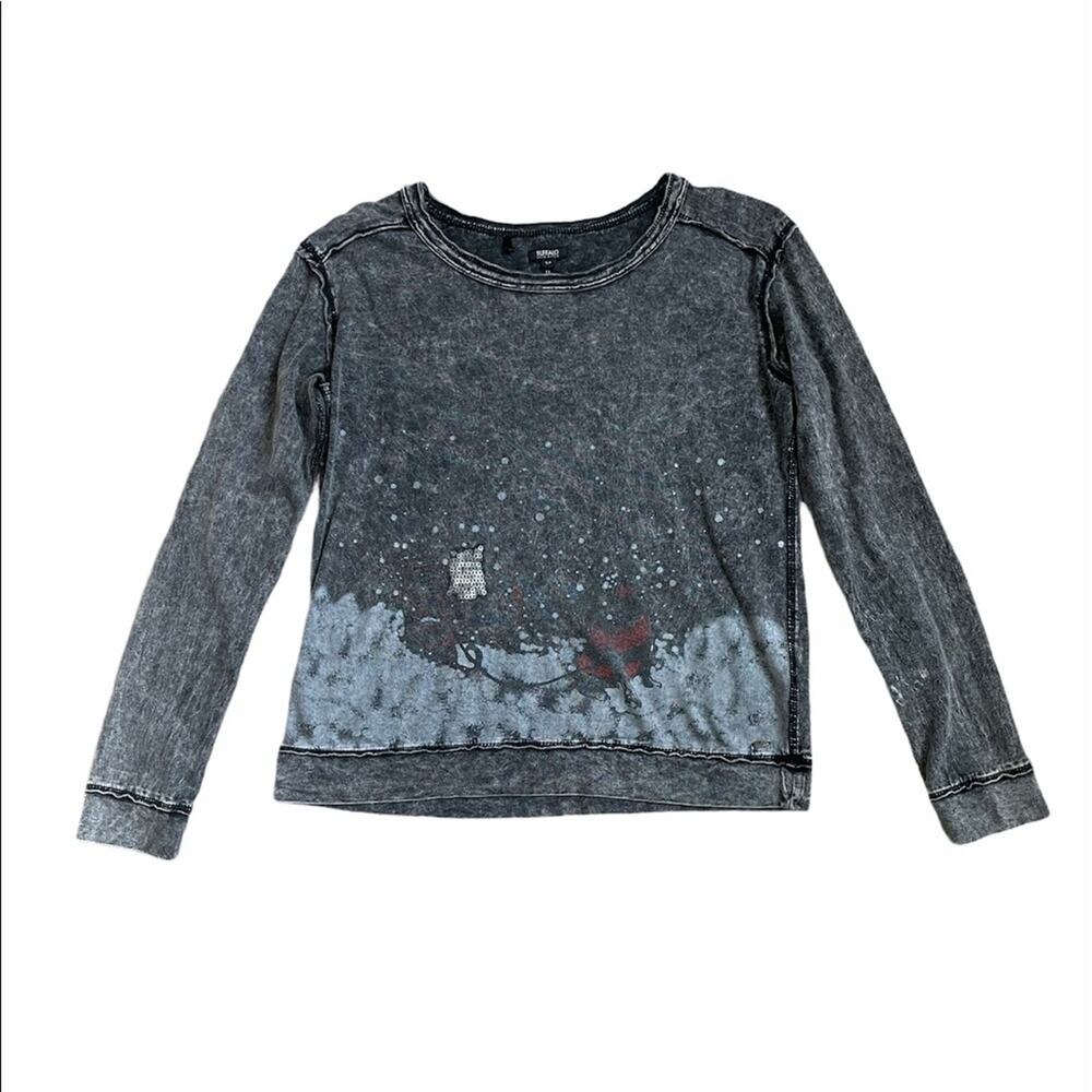 Buffalo David Bitton | Black/Gray Acid Wash Sequin Distressed Long Sleeve Shirt